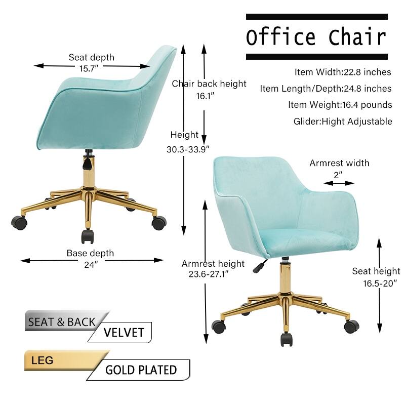 Modern Upholstered Home Office Chair with Adjustable Height & Gold Metal Legs, 360° Swivel