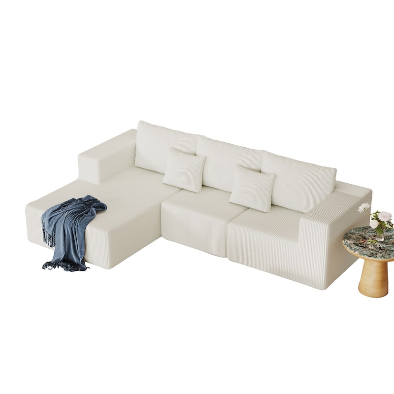108.3" Corduroy L-Shaped Cloud Sectional Sofa with Chaise