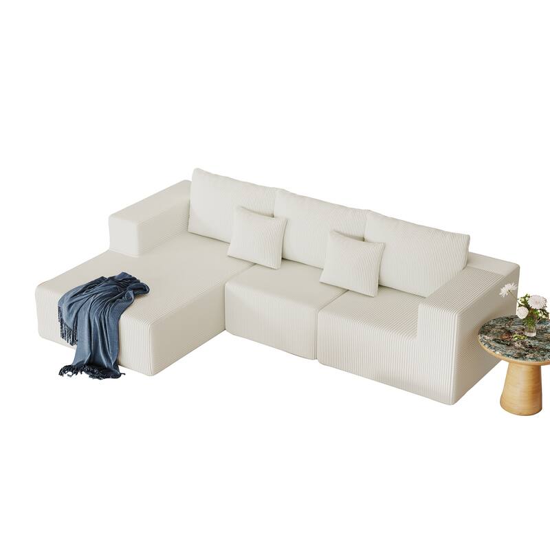 L Shaped Sectional Foam Sofa, Upholstered Corduroy Fabric Sofa, Modular Cloud Couch with Chaise Lounge & Removable Covers