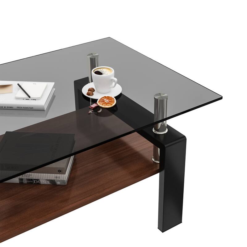 39x24'' Rectangle Coffee Table with Tempered Glass Tabletop for Living Room