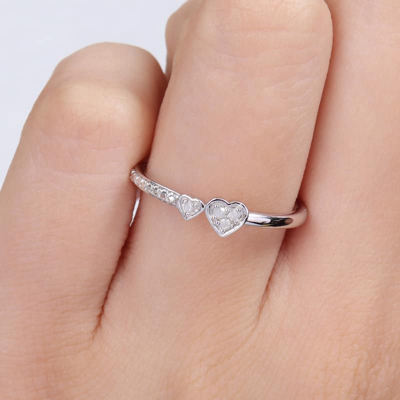 Miadora Diamond Accent Double Heart Promise Stacking Ring in Sterling Silver