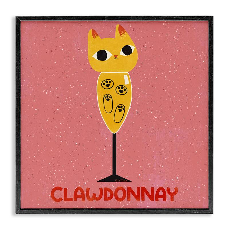 Stupell Clawdonnay Feline Wine Framed Giclee Art Design By Carrie Cantwell - 17 x 17 - Black