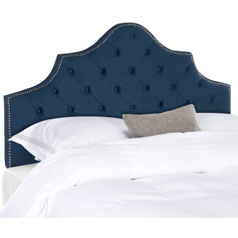 SAFAVIEH Brianna Taupe Linen Upholstered Tufted Headboard - Silver Nailhead (Queen)