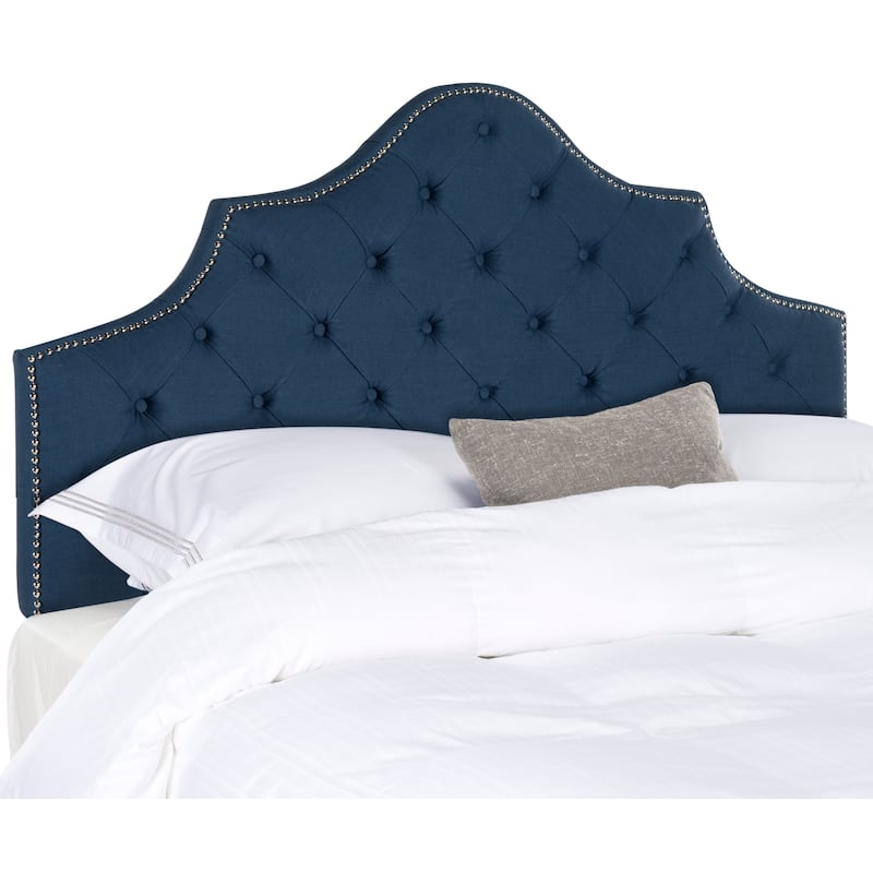 SAFAVIEH Eboni Linen Upholstered Tufted Headboard - Silver Nailhead (King)