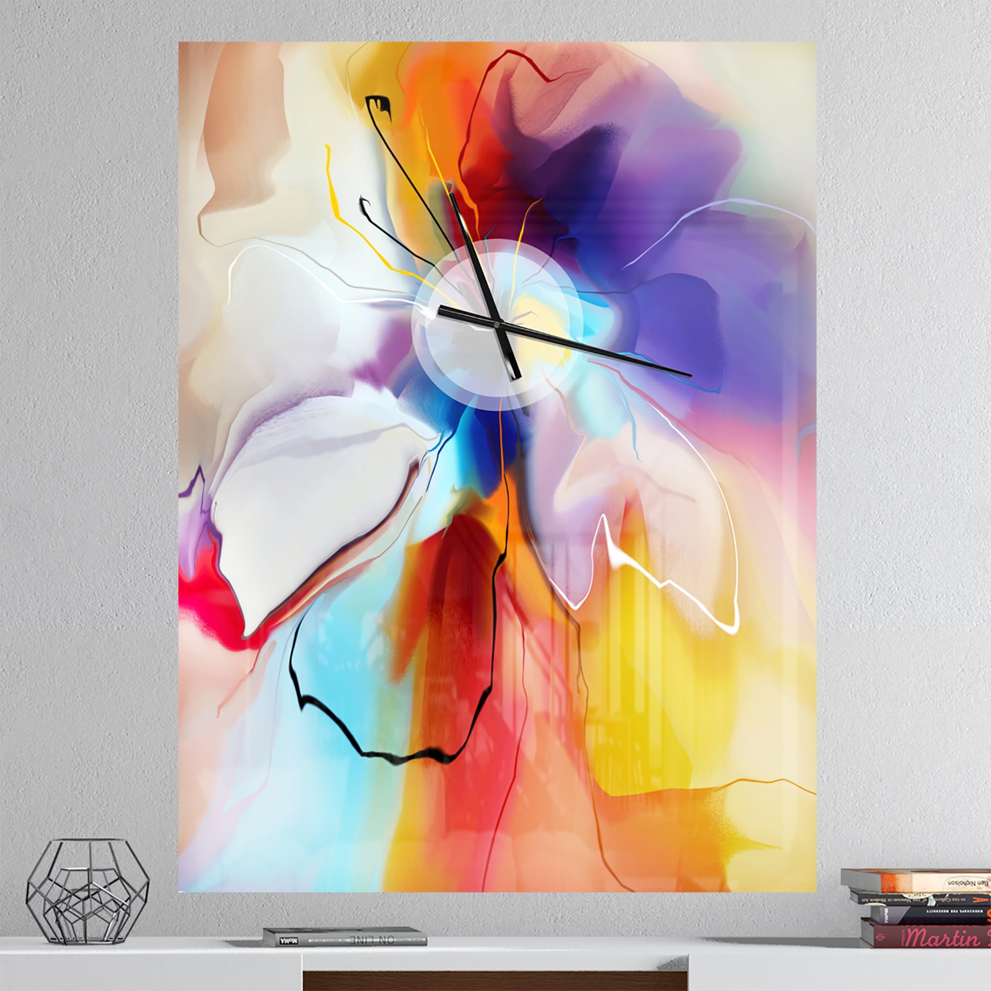 Designart 'Creative Flower in Multiple Colors' Oversized Floral Wall CLock