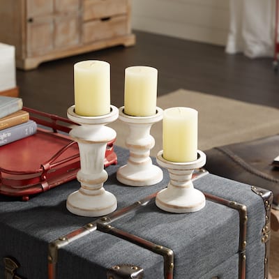 White Wood Farmhouse Candle Holder (Set of 3) - 4 x 4 x 8