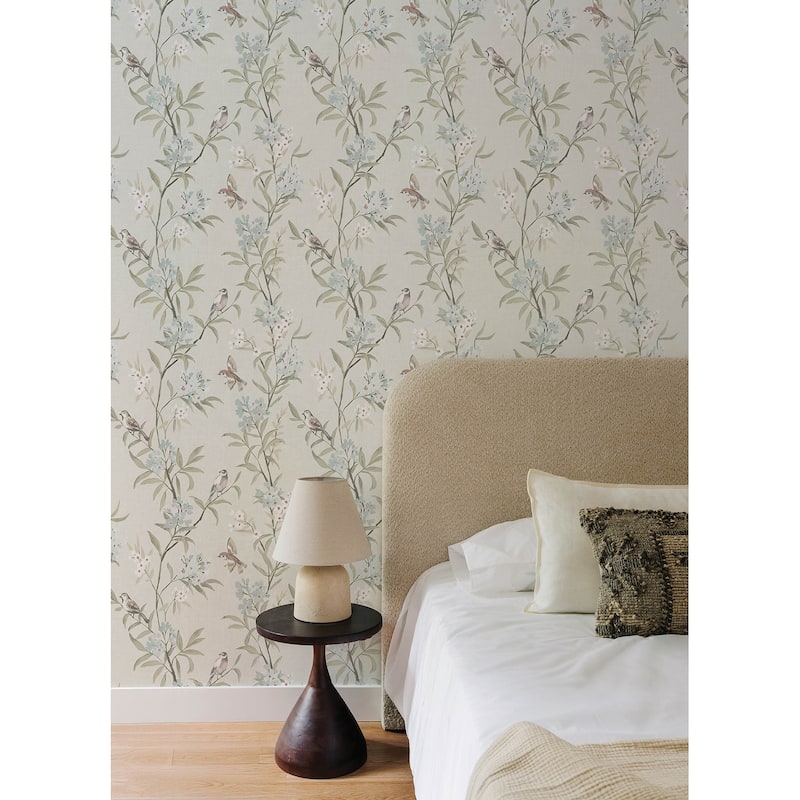 Chesapeake Tea Olive Beige Finch Frolic Wallpaper