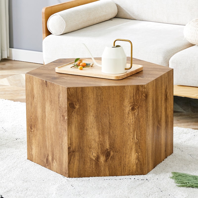Hexagonal Coffee Table Textured Coffee Table with Non-slip Foot Mat Living Room End Table for Small Space