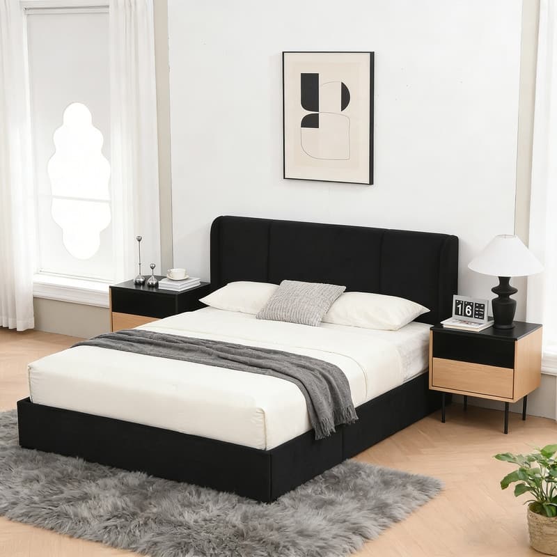Modern Minimalist Upholstered Storage Bed with Lift-Up Platform