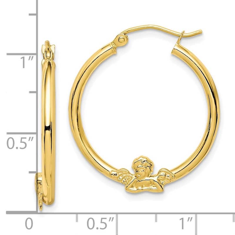 Curata 10k Yellow Gold Religious Guardian Angel Hoop Earrings (3mm x 30mm)