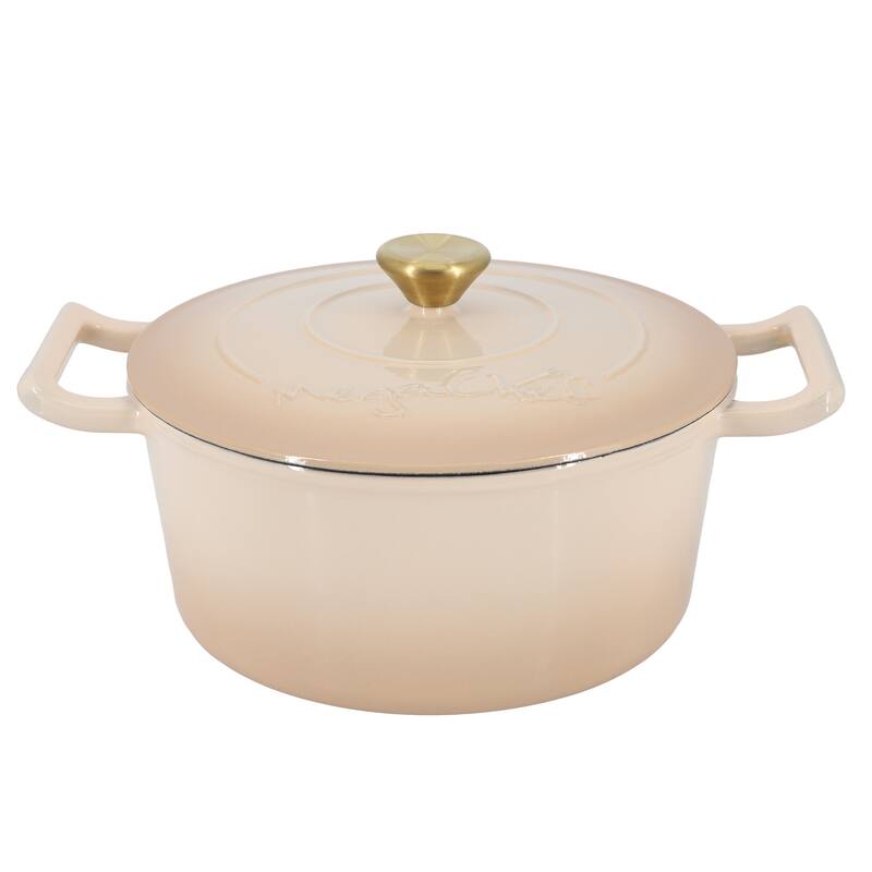 5.3Q Round Enameled Self Basting Lid Dual Handle Cast Iron Casserole in Desert Sand
