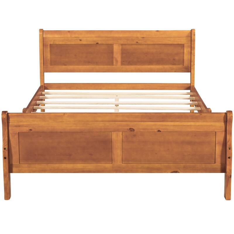 Full Size Wood Platform Bed with Headboard and Wooden Slat Support (Oak)