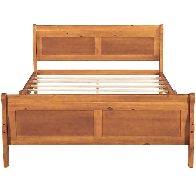 Full Size Wood Platform bed with Headboard and Wooden Slat Support (Oak)