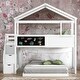preview thumbnail 1 of 36, Modern Twin Over Full House Bunk Bed With Storage Staircase And Blackboard,Sturdy Frame for Bedroom White