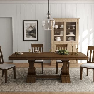 Pawel 86" Farmhouse Double Pedestal Dining Table with Two Built-in Divided Drawers by HULALA HOME