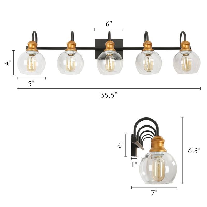 Olia Modern Black Gold 3/4/5-Light Bathroom Vanity Lights Globe Glass Wall Sconces