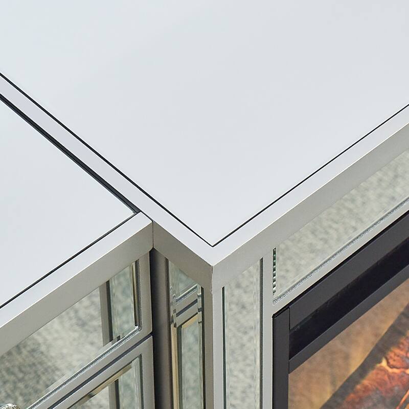 57" Silver Combination TV Stand & Electric Fireplace with High-Intensity LED Flames