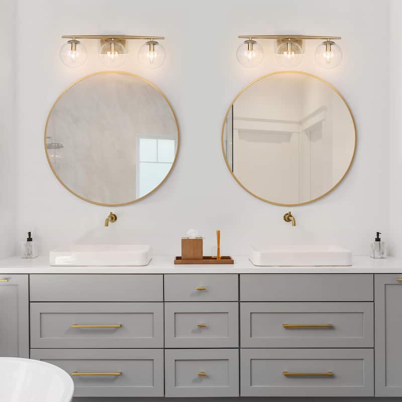 Modern 3-Light Gold Bathroom Vanity Lights Farmhouse Globe Wall Sconce for Powder Room