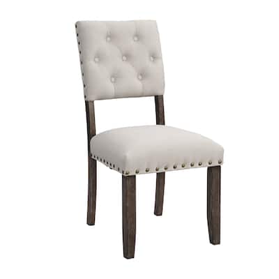 Modern Linen Fabric Upholstered Dining Chair Set of 2, Nailhead Trim Tufted Back