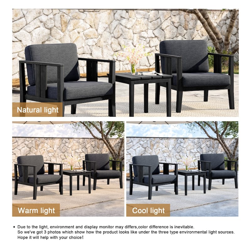 Teak Wood Upholstery Water-resistant Outdoor Armchair and Side Table Set (Set of 3)