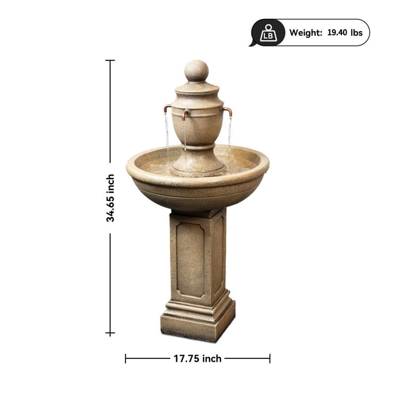 2-Tier Water Fountain, Outdoor, Sand Stone Look with Pump for Home Garden Yard Decor