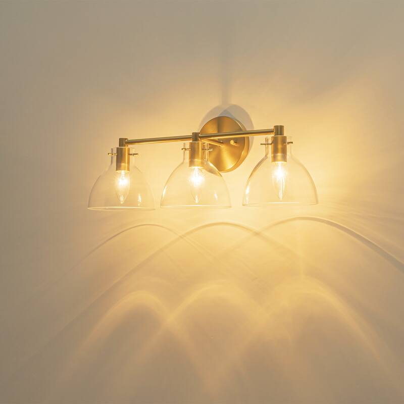 Rennnsan 3-Light 24 in. Modern Gold Dome Clear Glass Bathroom Vanity Light, Linear Wall Light