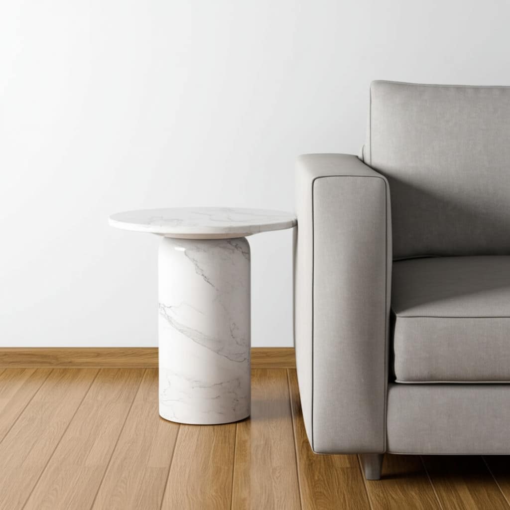 HomeRoots 16" White Marble and Wood Round Pedestal End Table - 21.6' X '15.7' X '21.6
