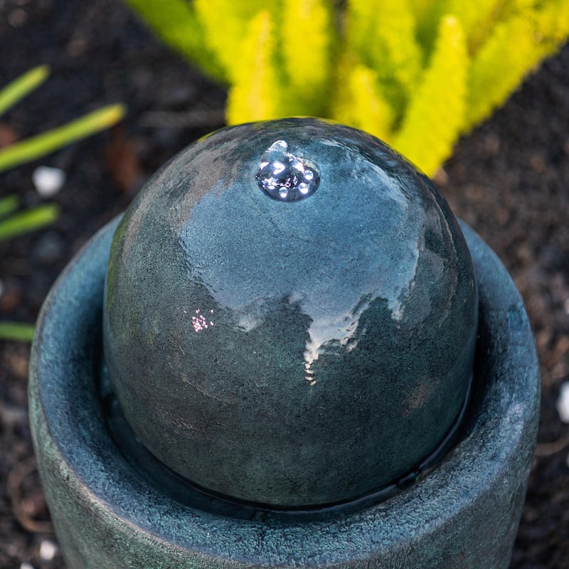 XBrand 25.98"H Modern Round Stone Textured Sphere Water Fountain w/LED Lights, For Indoor/Outdoor, Ball Water Fountain