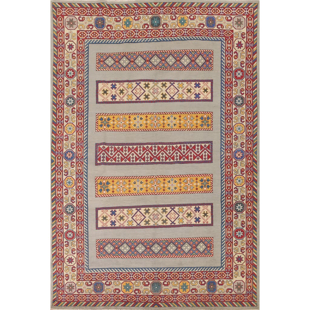 Grey Kazak Area Rug Handmade Wool Carpet - 6'6" x 9'5"