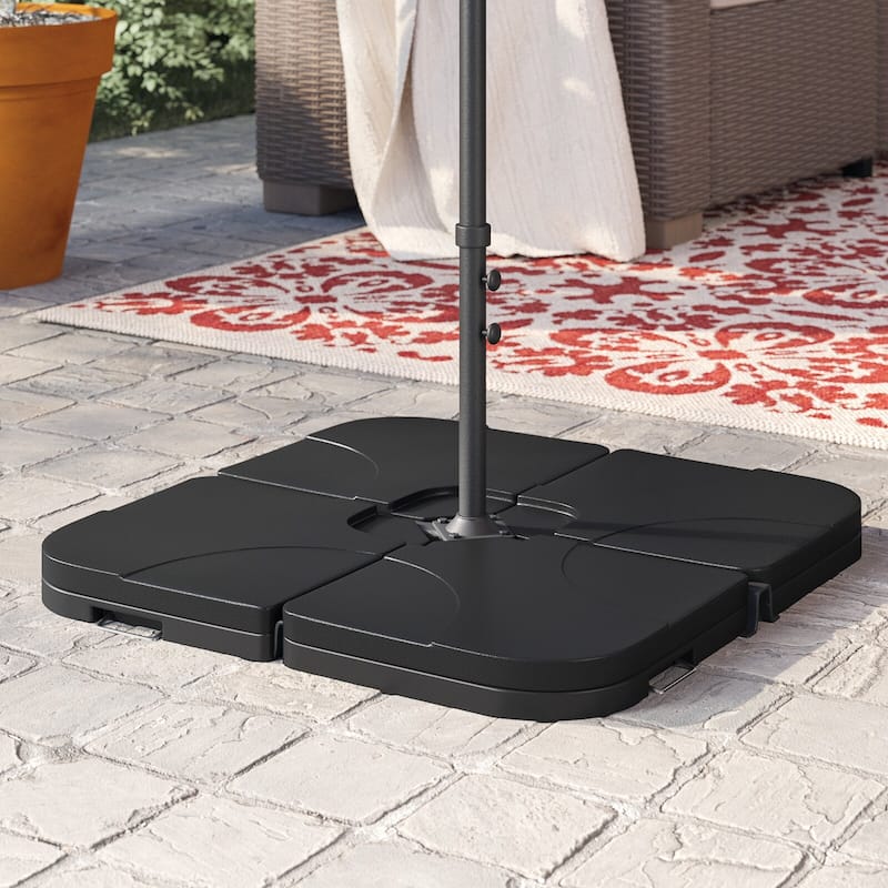 Hilford Cantilever 4-piece Heavy Duty Fillable Patio Umbrella Weighted Base Stand - Black