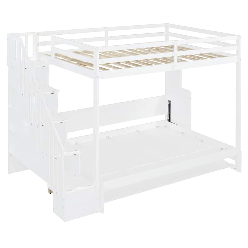 Roomfitters Full Over Full Murphy Bunk Bed with Hydraulic Lift, Foldable Desk and Storage Cabinet