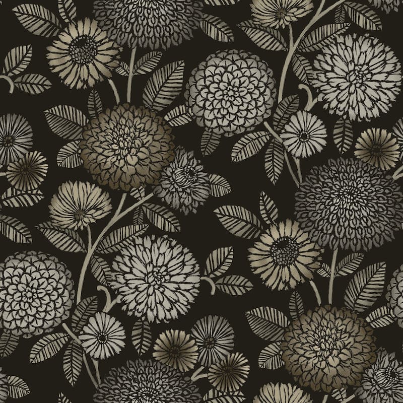 Chesapeake Zalipie Black Floral Trail Wallpaper
