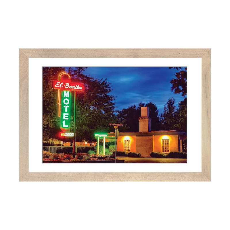 iCanvas "Neon Lights Of A Roadside Motel, El Bonita, St Helena, Napa Valley, California" by George Oze PFA - Natural - 24x32x1
