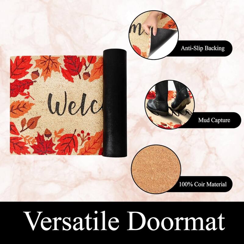 A1HC Natural Coco Coir Door Mat with Heavy Duty Non-Slip PVC Backing - 18" x 30" - Easy to Clean