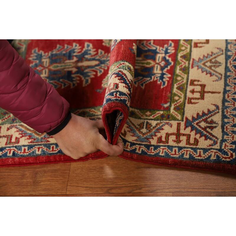 Geometric Red Kazak Oriental Rug Handmade Traditional Wool Carpet - 2'0" x 3'0"