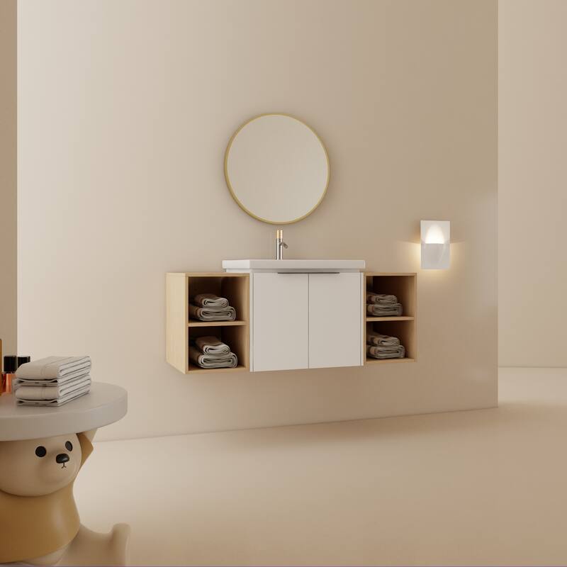 48 Inch Soft Close Doors Bathroom Vanity With Sink, and Two Small Storage Shelves