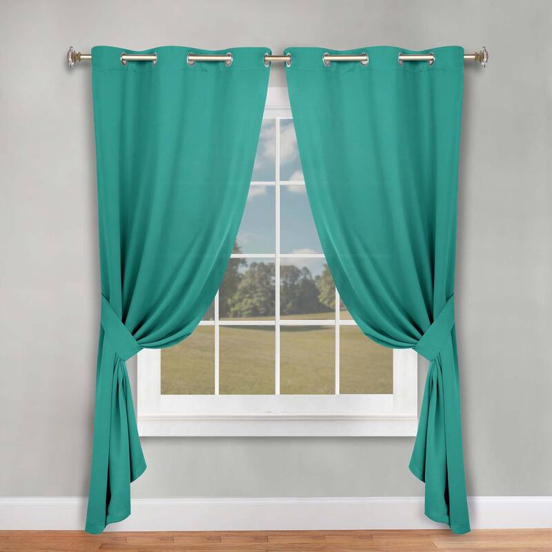 Superior Solid Machine Washable Room Darkening Grommet Blackout Curtains, Set of 2 - 46" x 84" - Teal