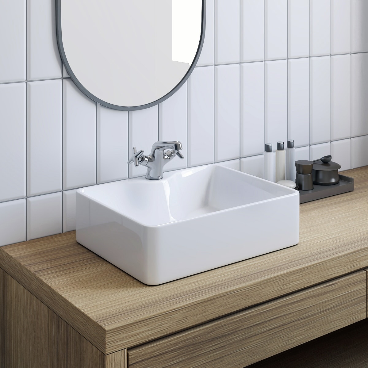 Carol Modern White Ceramic Vessel Basin with Single Faucet Hole