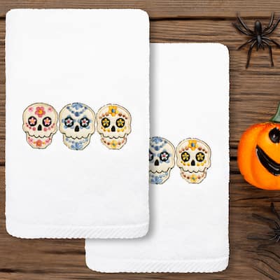 Authentic Hotel and Spa Skulls - Embroidered Luxury 100% Turkish Cotton Hand Towels (Set of 2)