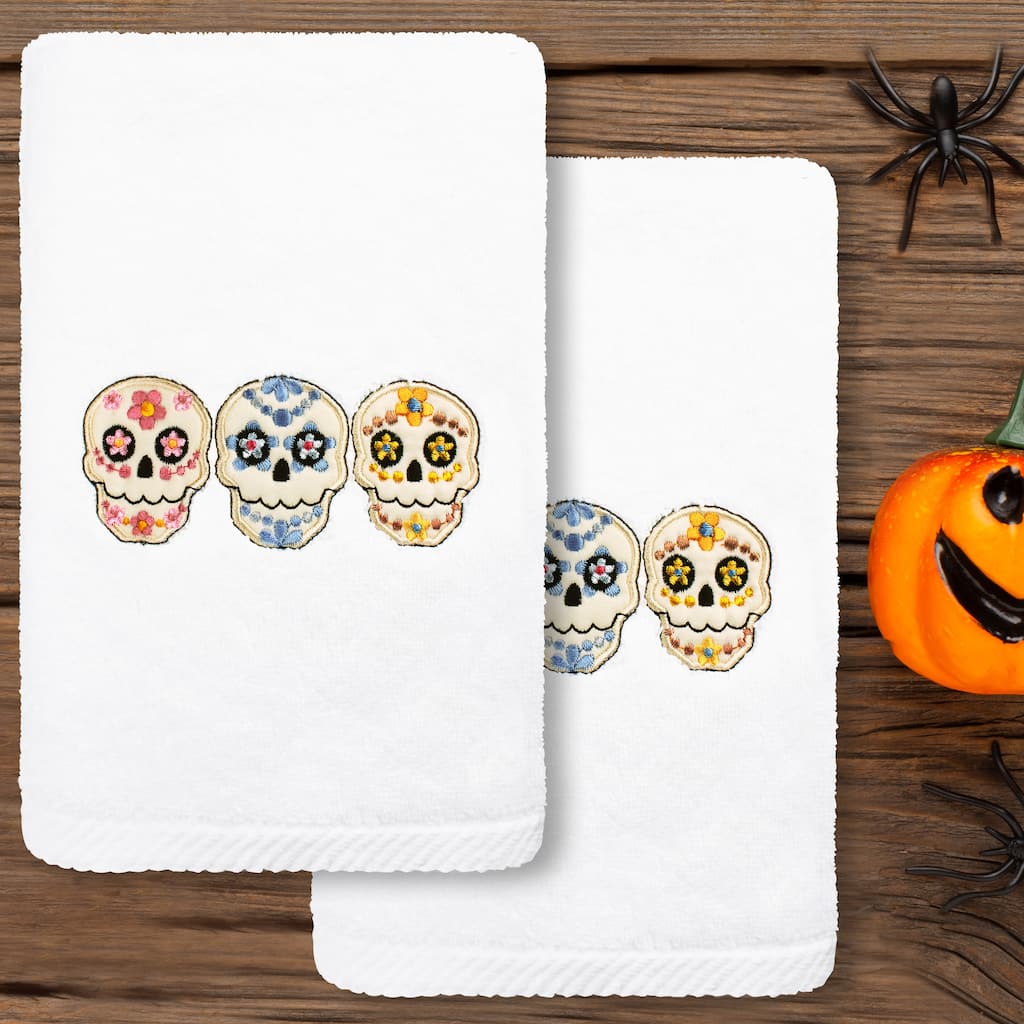 Authentic Hotel and Spa Skulls - Embroidered Luxury 100% Turkish Cotton Hand Towels (Set of 2)
