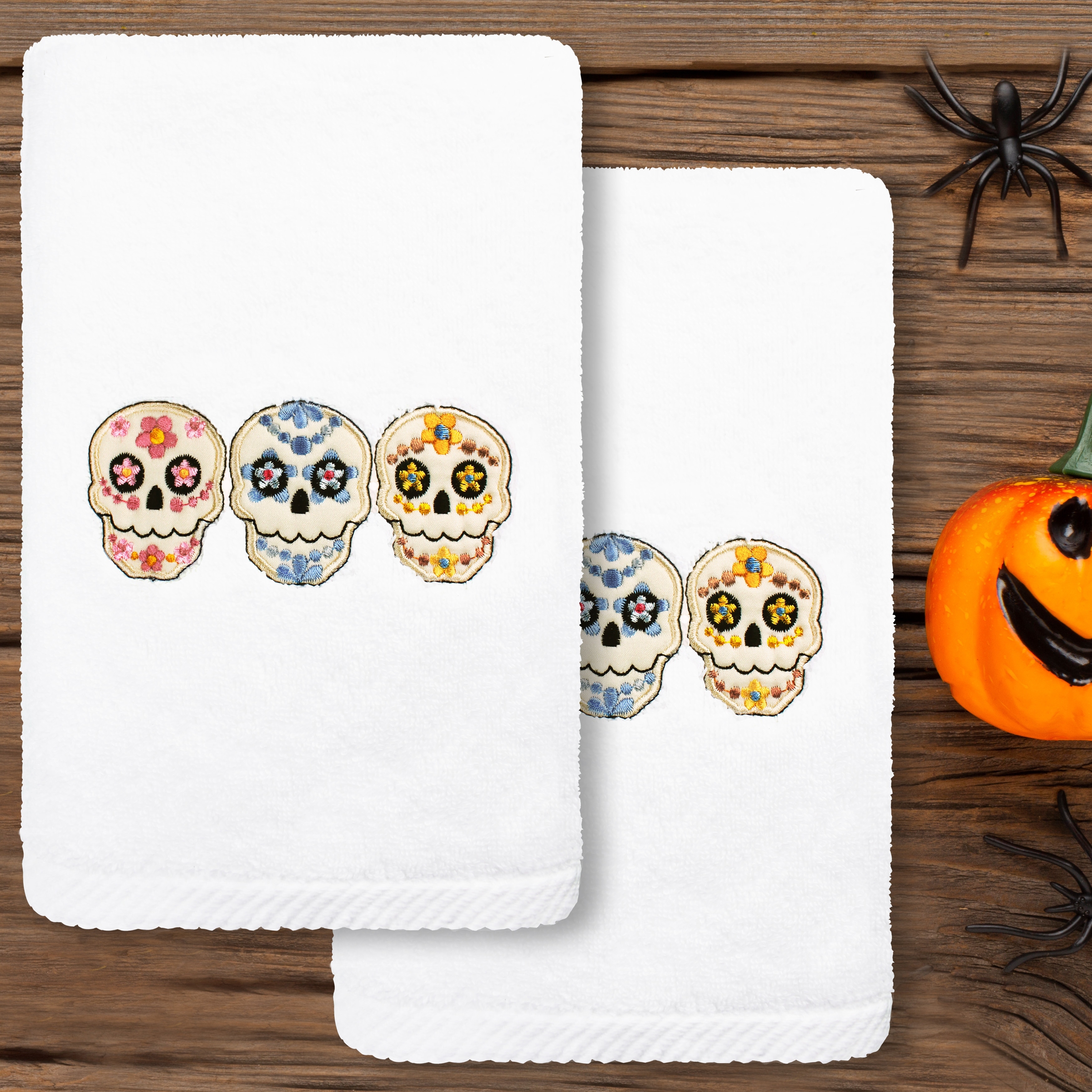 Authentic Hotel and Spa Skulls - Embroidered Luxury 100% Turkish Cotton Hand Towels (Set of 2)