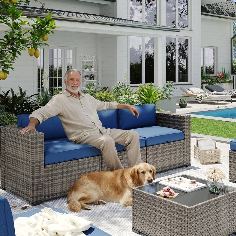 AOXUN Wicker Rattan Outdoor Sectional Sofa Set with Coffee Table