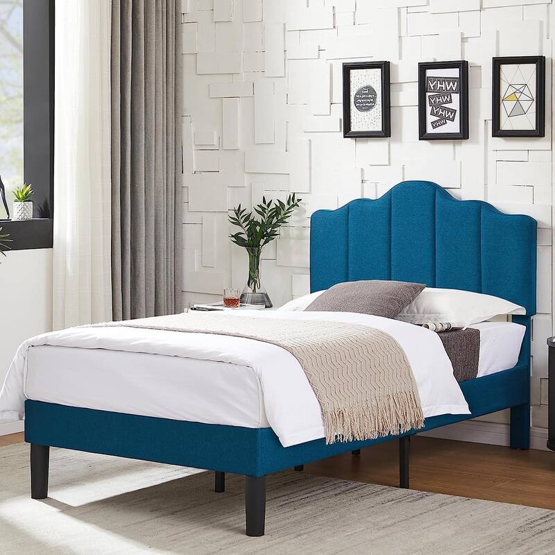 VECELO Modern Bed Frame with Adjustable Headboard, Twin Size Upholstered Bed Kids Bed set of 2