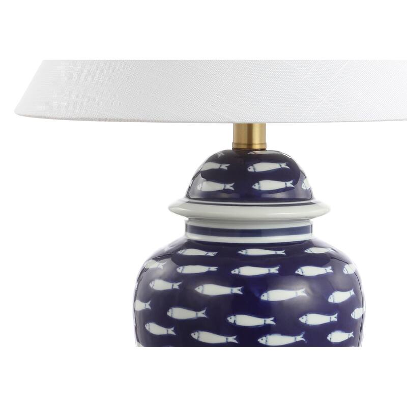 Quatrefoil of Fish 22" Ginger Jar Ceramic/Metal LED Table Lamp, Navy by JONATHAN Y