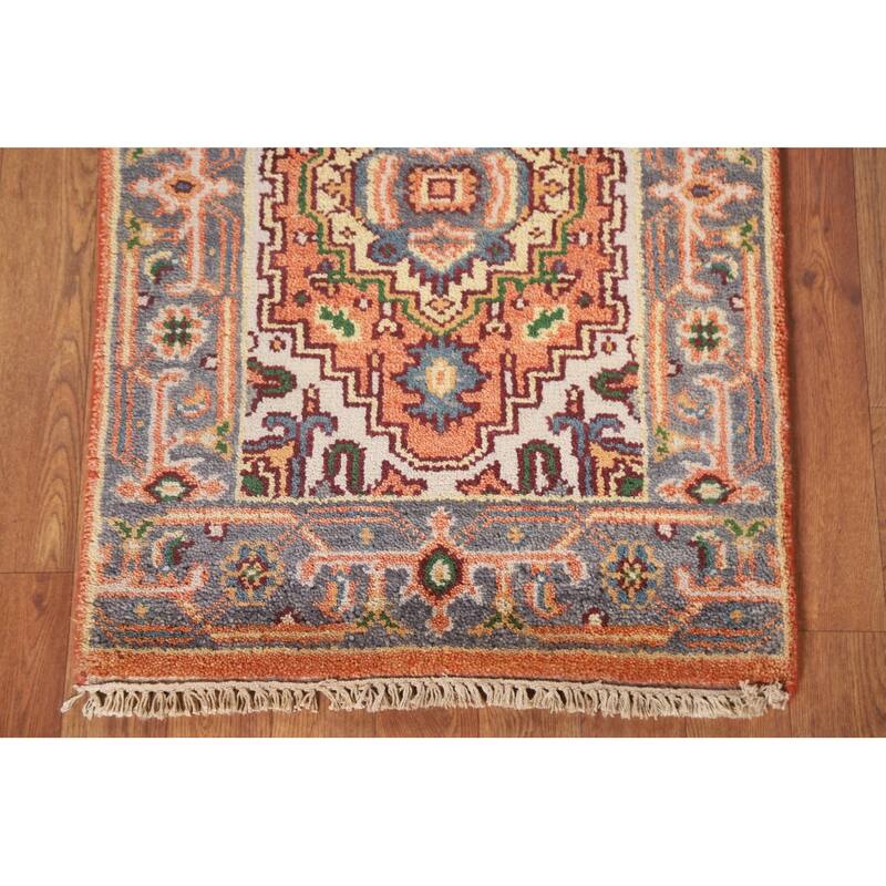 Hand Knotted Oriental 100% Wool Carpet Traditional Medallion Oranges & Rust Heriz (serapi) Area Rug - 3' 0'' X 2' 0''