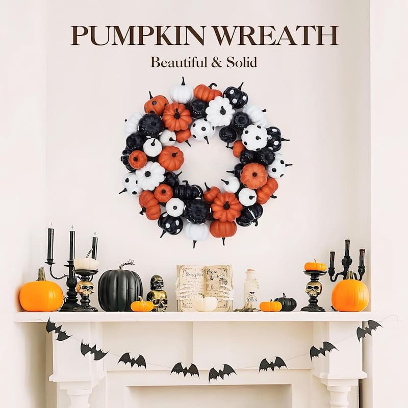 18 Inch Fall Halloween Pumpkin Wreath for Home Party Decor - N/A