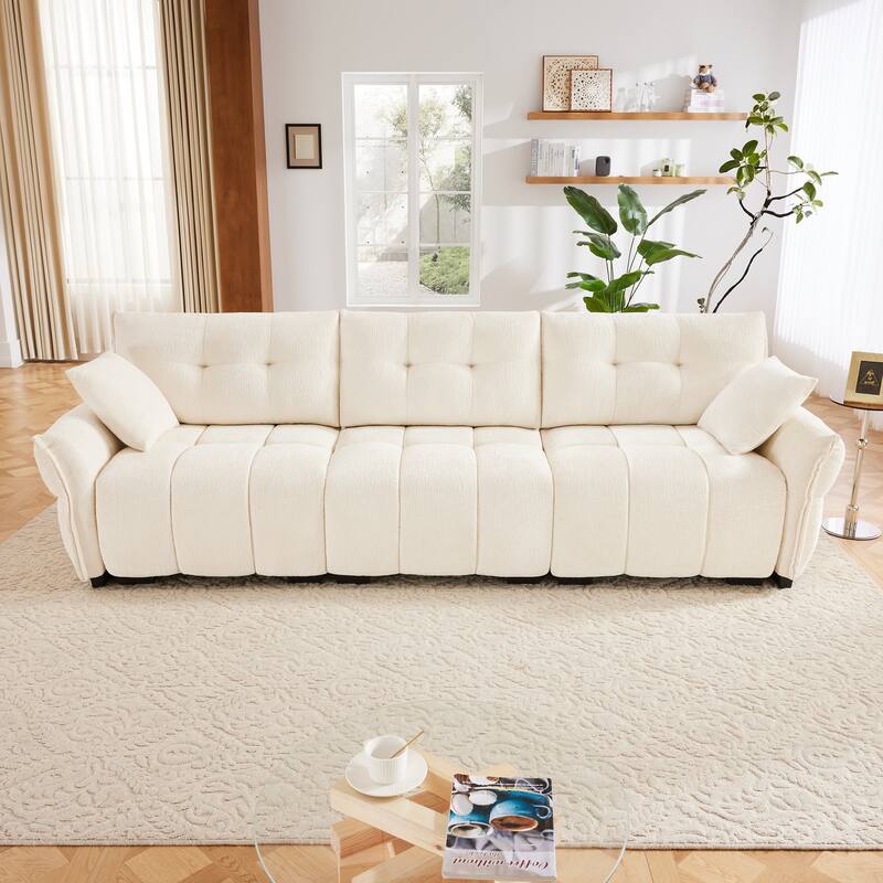 Modular 4-Seat Chenille Sofa Set with 2 Ottomans, High-Resilience Cushions and Solid Wood Frame