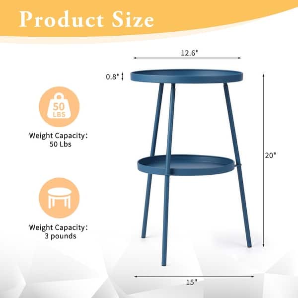 dimension image slide 0 of 3, 2 Tier Round Patio Small Side Table, Metal Coffee Table for Indoor Outdoor