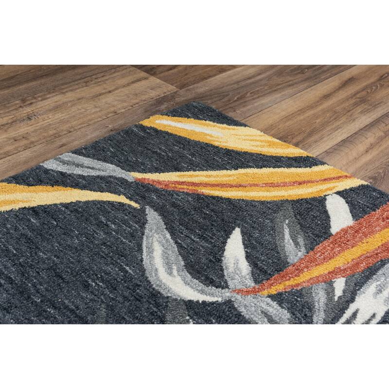 Alora Decor Mirage Tropical Charcoal Grey, Red and Gold Hand-tufted Rug