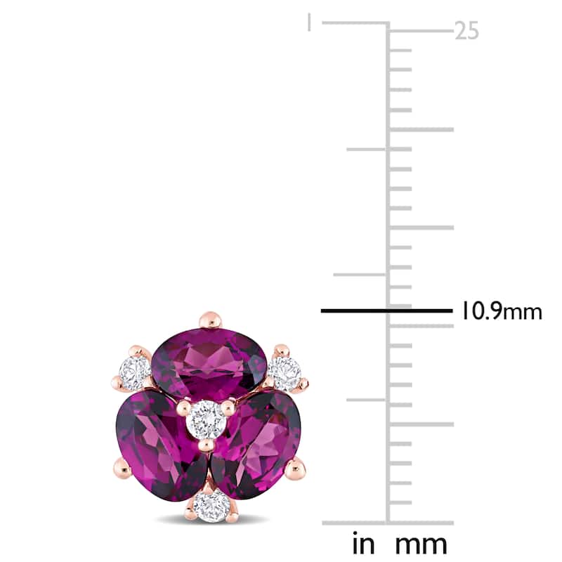 Miadora Oval-cut Rhodolite and 1/5ct TDW Diamond Floral Stud Earrings 14k Rose Gold